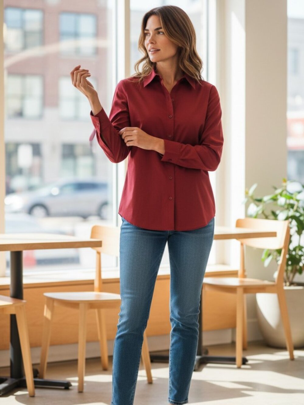 New York & Company Burgundy Blouse Size S | Stretch Cotton Career Shirt